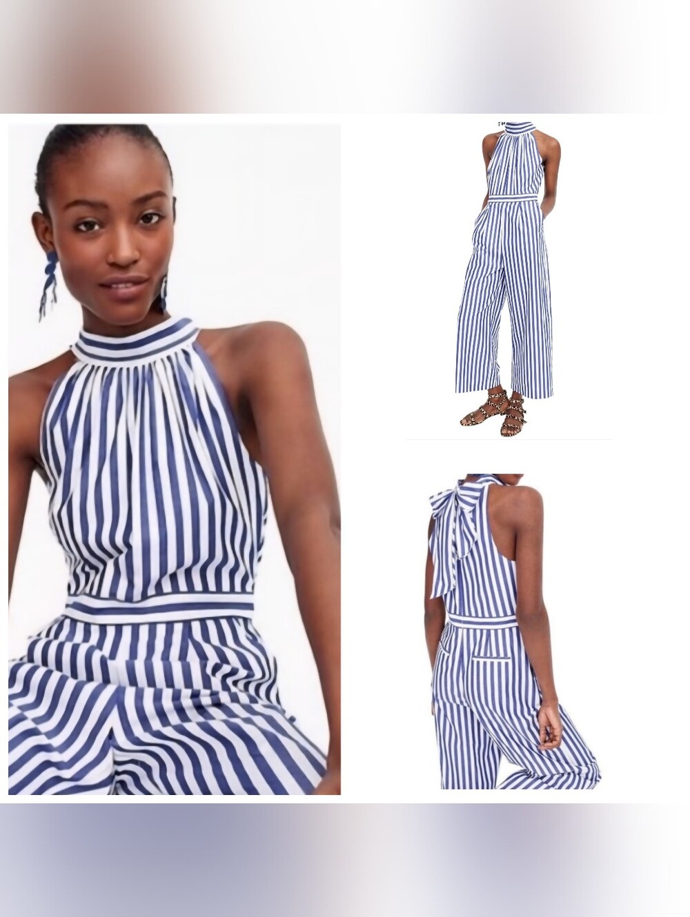 J. Crew Blue and White Striped Halter Jumpsuit Size 4
